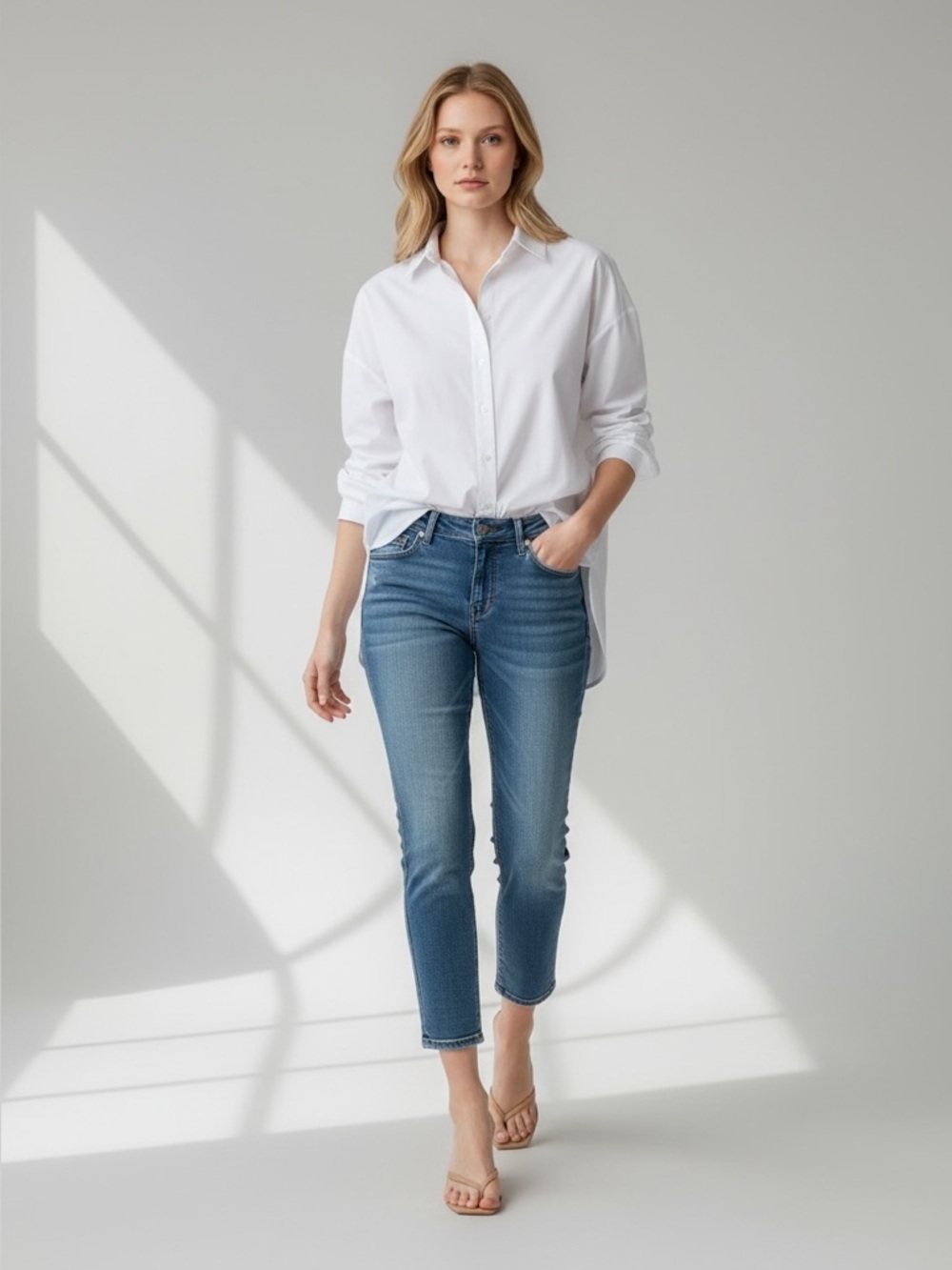 Silver Skinny Jeans Aiko High Capri Ankle Crop Mid Blue  Denim Size 26